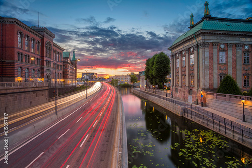 Image of old town Stockholm, Sweden during sunset.
