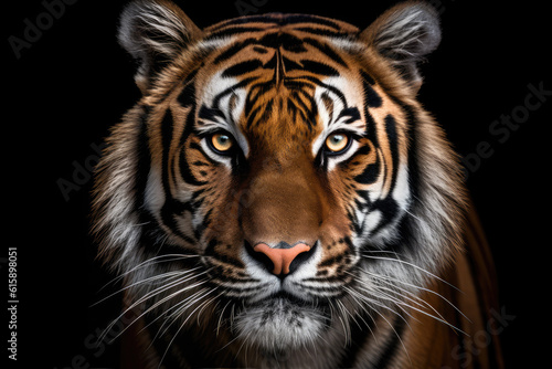 tiger  front view  black background  hyperrealistic photography  ai generated.