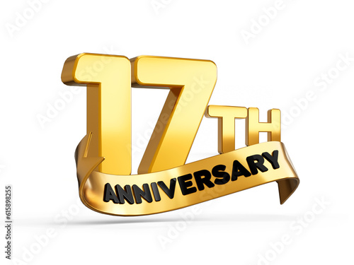 Tableau sur toile 17th or seventeenth anniversary in gold on white background with shadow