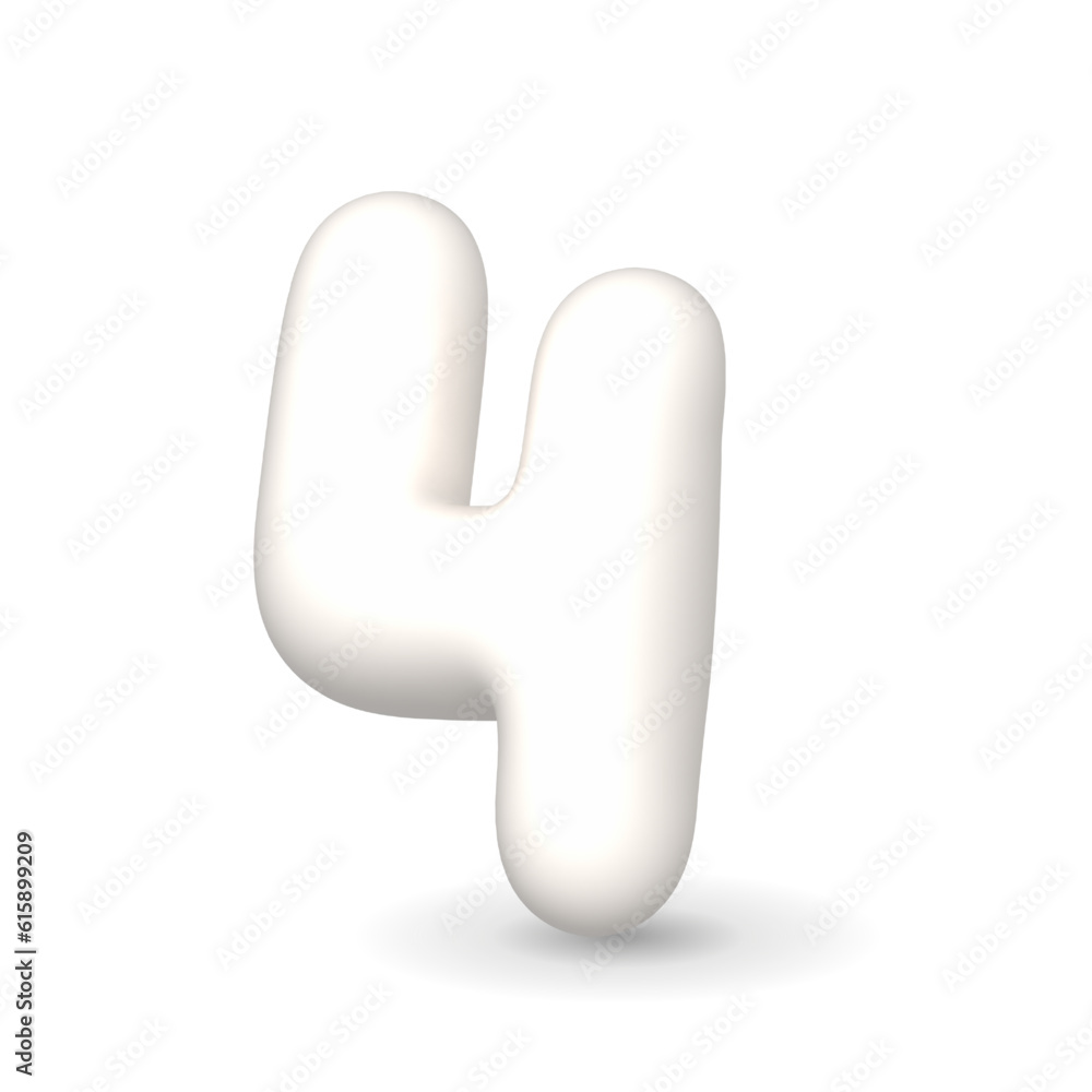 Colorful, gleaming and lustrous white balloon digit four. 3d realistic design element isolated on white background. For sales, happy birthday, party. Colorful, gleaming and lustrous white balloon digit four. 3d realistic design element isolated on white background. For sales, happy birthday, party.