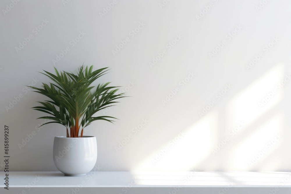 Houseplant on white wall background created with Generative AI technology Houseplant on white wall background created with Generative AI technology