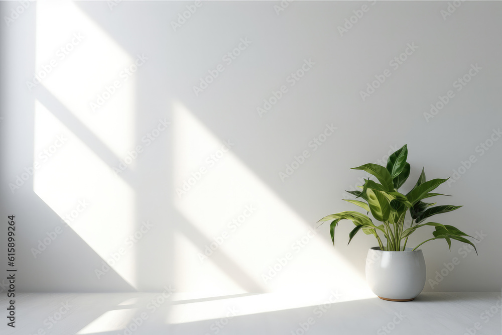 Houseplant on white wall background created with Generative AI technology Houseplant on white wall background created with Generative AI technology