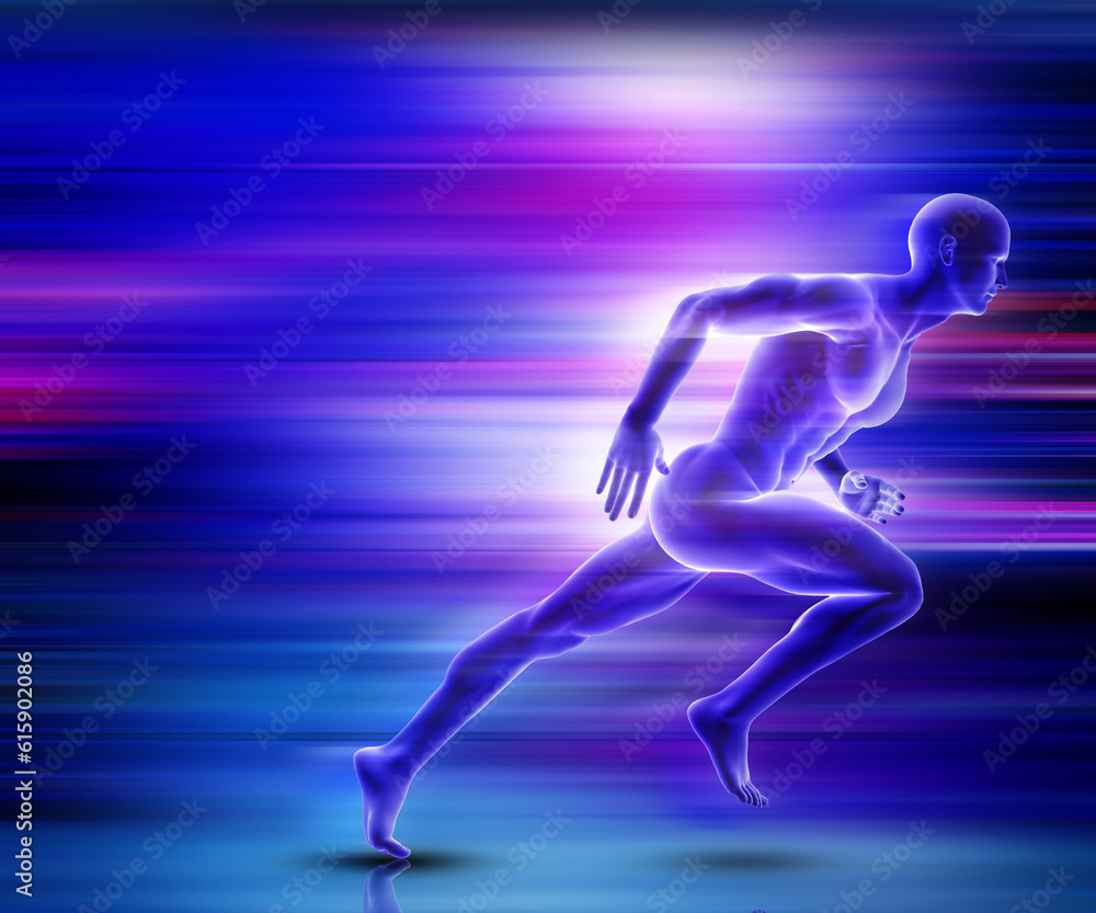 3D render of a male figure sprinting with motion effect