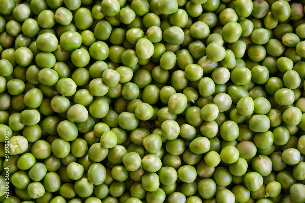 Fresh green garden peas. Top view.