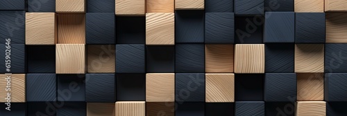 Wooden cube blocks concept background. Blue  white  and gray tile square mosaic. Checkerboard set. 