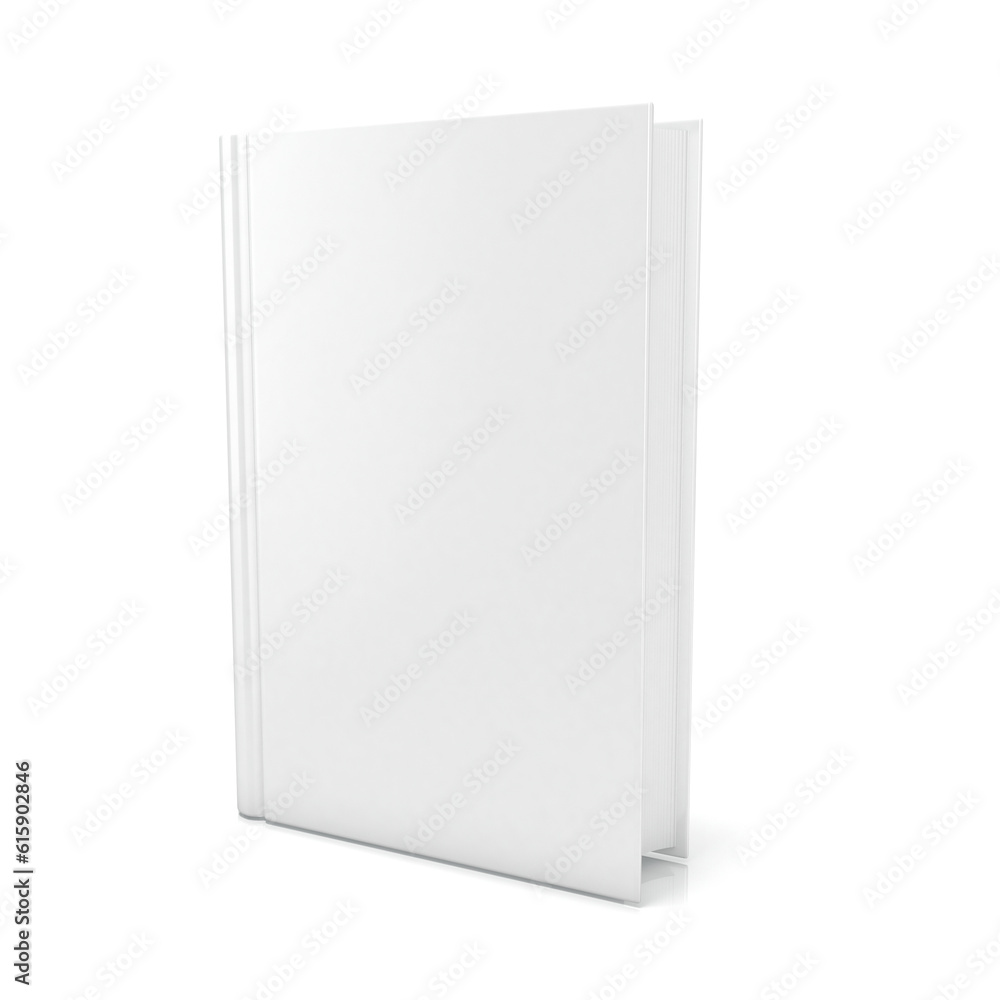 Blank book cover over white background. 3D render illustration isolated