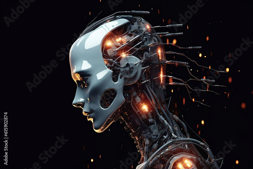 Robot face, Artificial intelligence concept. Generative AI