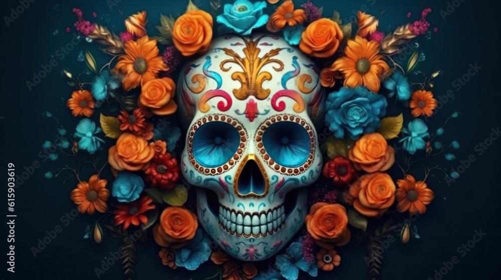 Day of the dead, Dia de los muertos holiday poster. Illustration AI Generative