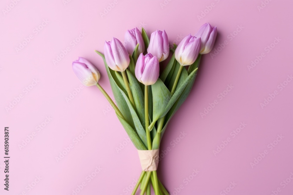 Fototapeta premium Purple background with tulips. Illustration AI Generative.