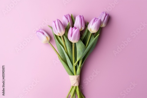 Purple background with tulips. Illustration AI Generative. © ArtCookStudio
