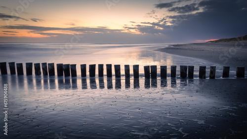 Sunset with colorful sky and clouds at Westenschouwen Beach  Zeeland  the Netherlands