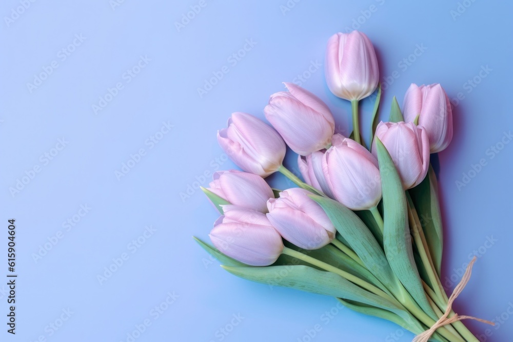 Fototapeta premium Purple background with tulips. Illustration AI Generative.