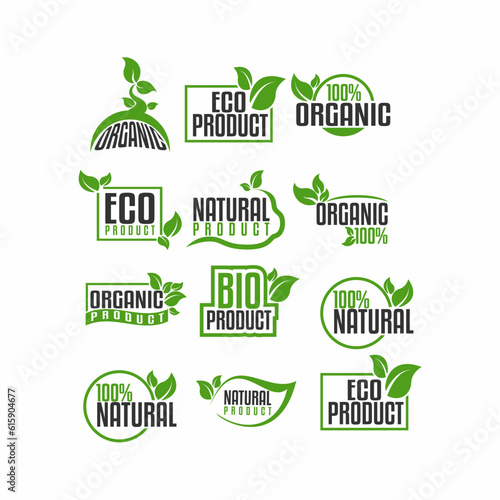 set of organic food logo vector