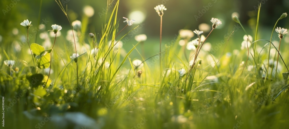 Wild summer field with daisy flowers. Illustration AI Generative.