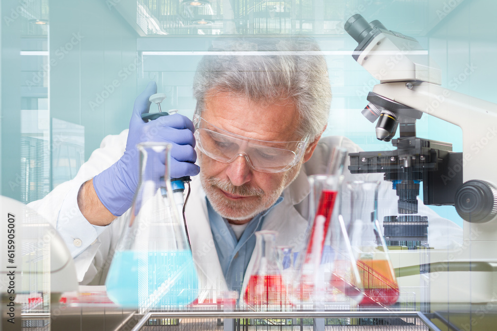 Senior life science research researching in modern scientific ...