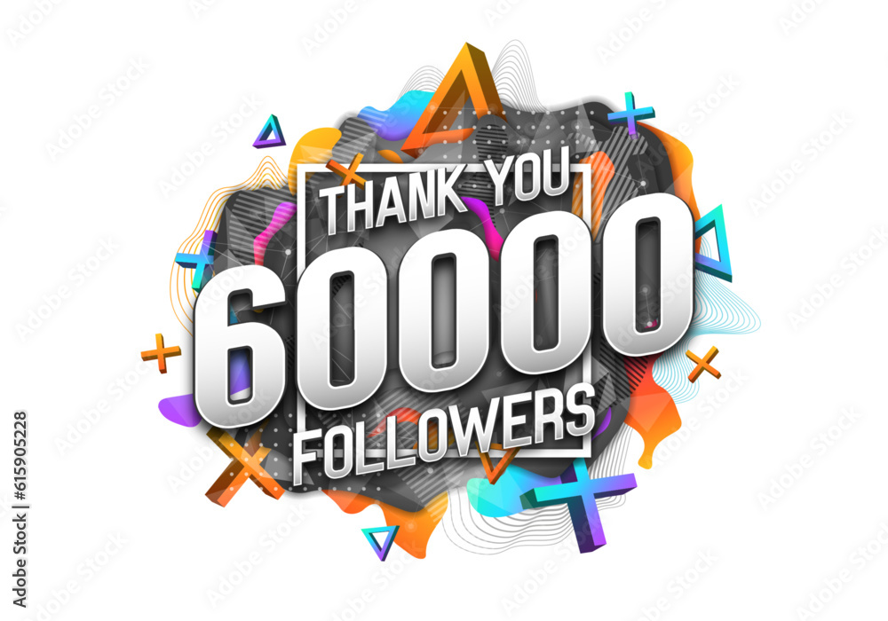60000 subscribers. Poster for social network and followers. Vector template for your design.