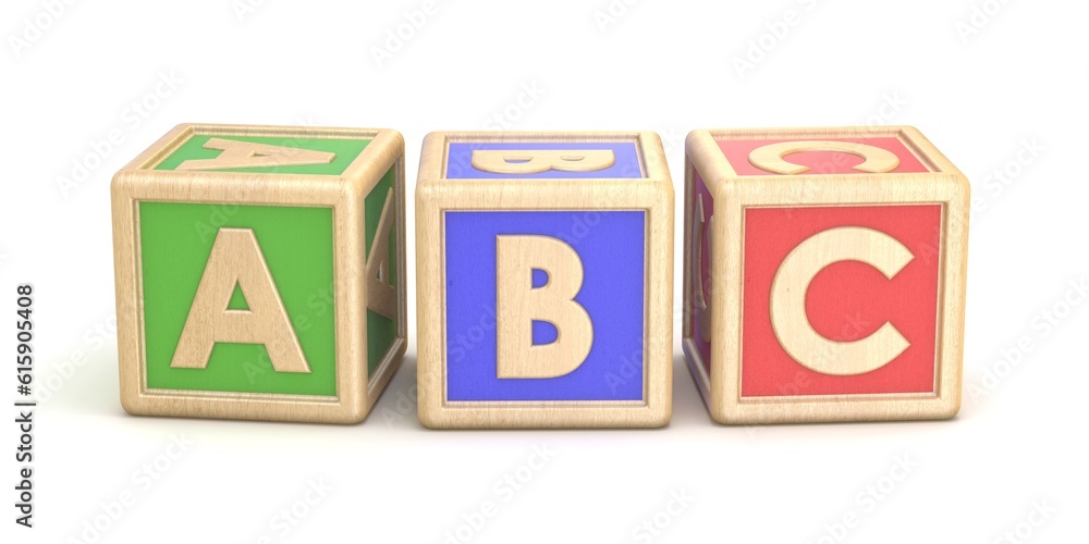 Letter blocks ABC. 3D render illustration isolated on white background Letter blocks ABC. 3D render illustration isolated on white background