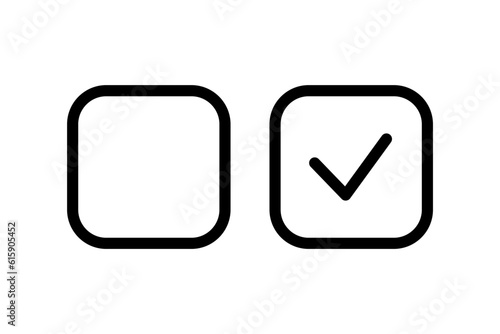 Square checkbox set. Blank and checked checkbox stroke line art vector icon for app or website. Survey icon.