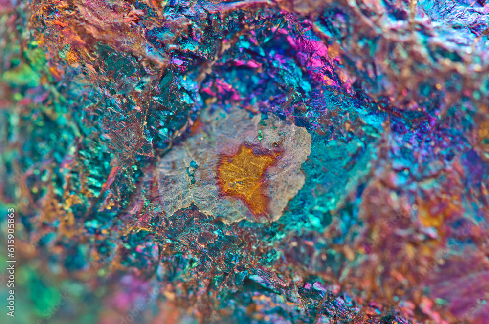 Ore close-up. Nugget.Colorful abstract background. Crystals.