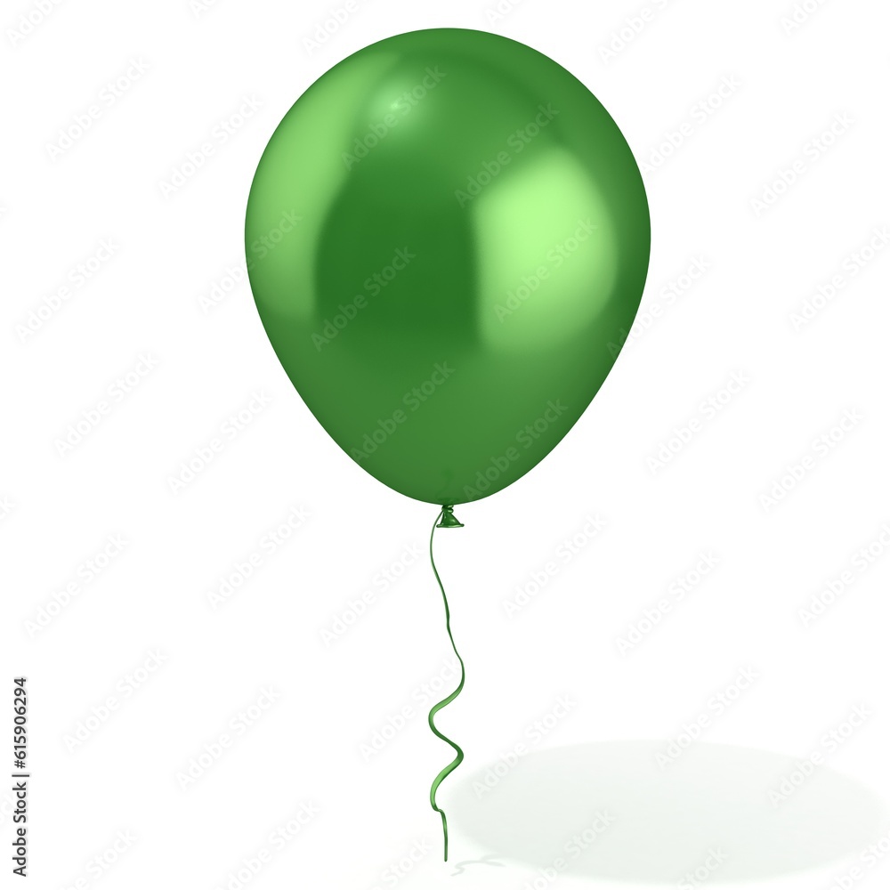 Green balloon with ribbon, isolated on white background Green balloon with ribbon, isolated on white background