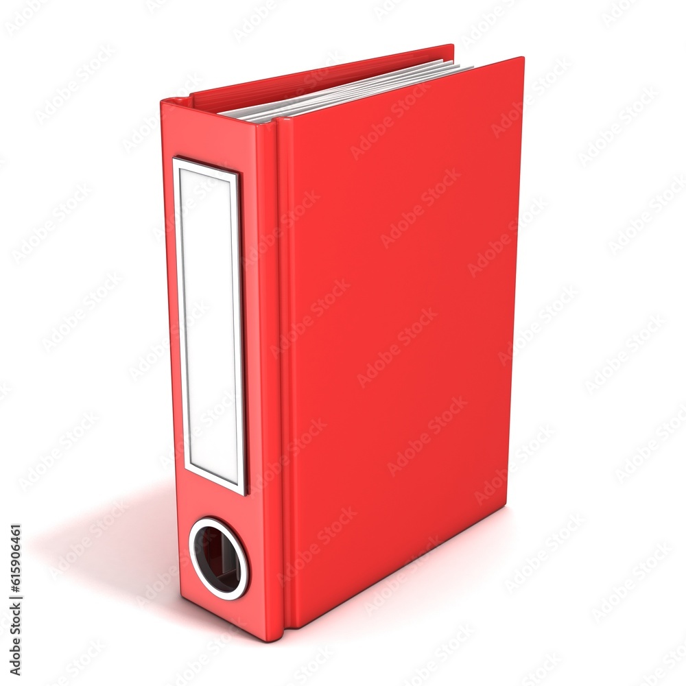 Red office folder, standing. 3D render illustration isolated on white background Red office folder, standing. 3D render illustration isolated on white background