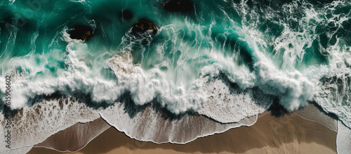 Canvas Print Overhead photo of crashing waves on the shoreline