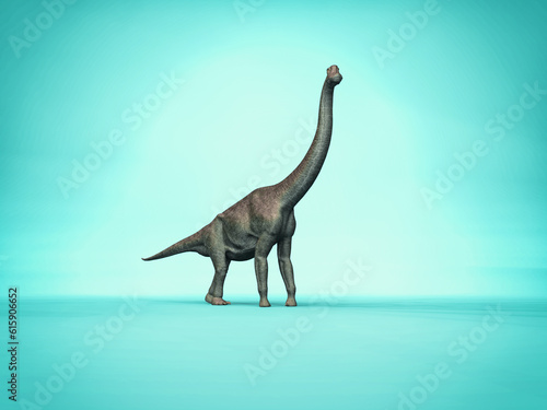 Elegant branchiosaurus on simple blue background - 3d dinosaur character © Designpics