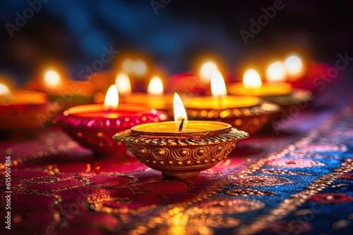 Diwali diya s on red background generative ai