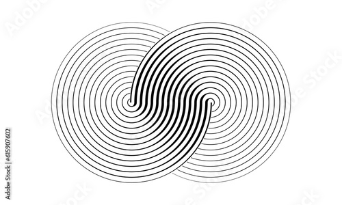 Two circles in a spiral or infinity symbol. Art lines illustration as logo or tattoo, icon.