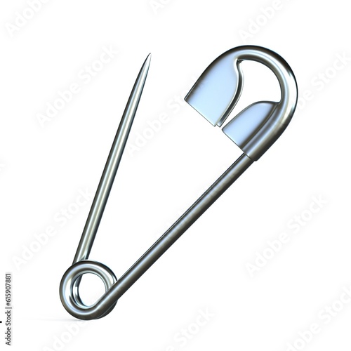 Obraz na płótnie Open safety pin 3D render illustration isolated on white background