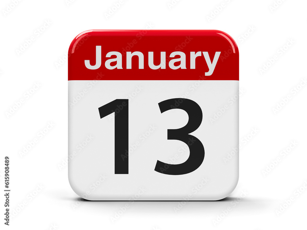 Calendar web button - The Thirteenth of January, three-dimensional rendering, 3D illustration Calendar web button - The Thirteenth of January, three-dimensional rendering, 3D illustration