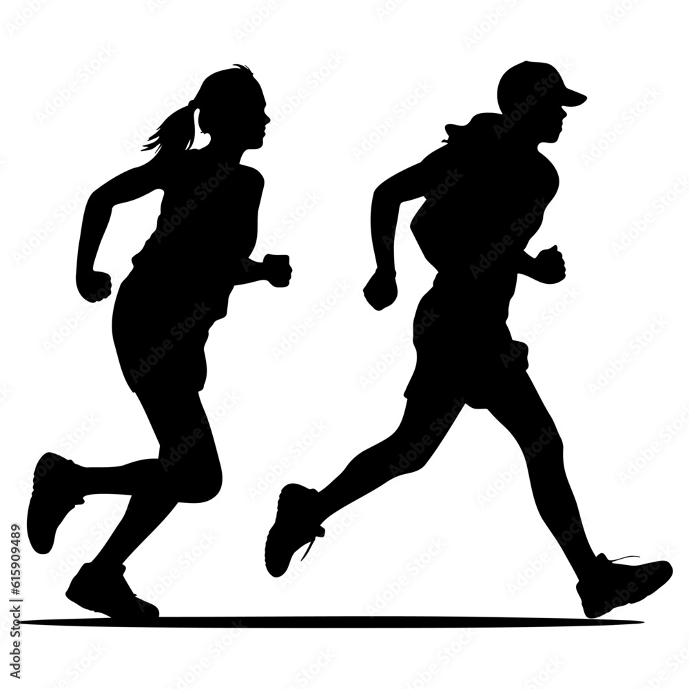 Silhouette of two female runners
