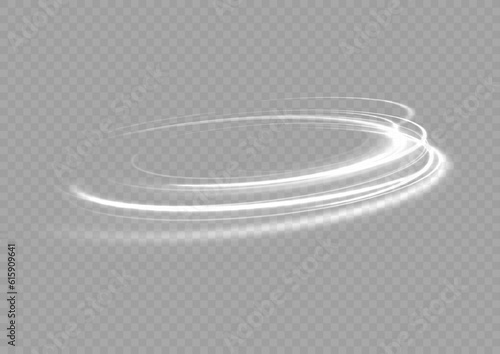 White shiny sparks of spiral wave. Curved bright speed line swirls. Shiny wavy path. Magic golden swirl with highlights. Glowing swirl bokeh effect.