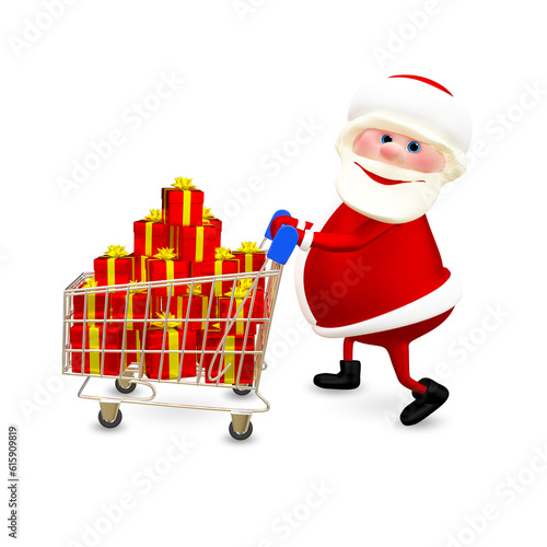 3D  Illustration Santa with the Trolley with Gifts on White Background © Designpics