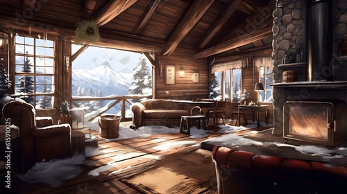 interior of the house with winter background generative art © Giancarlo