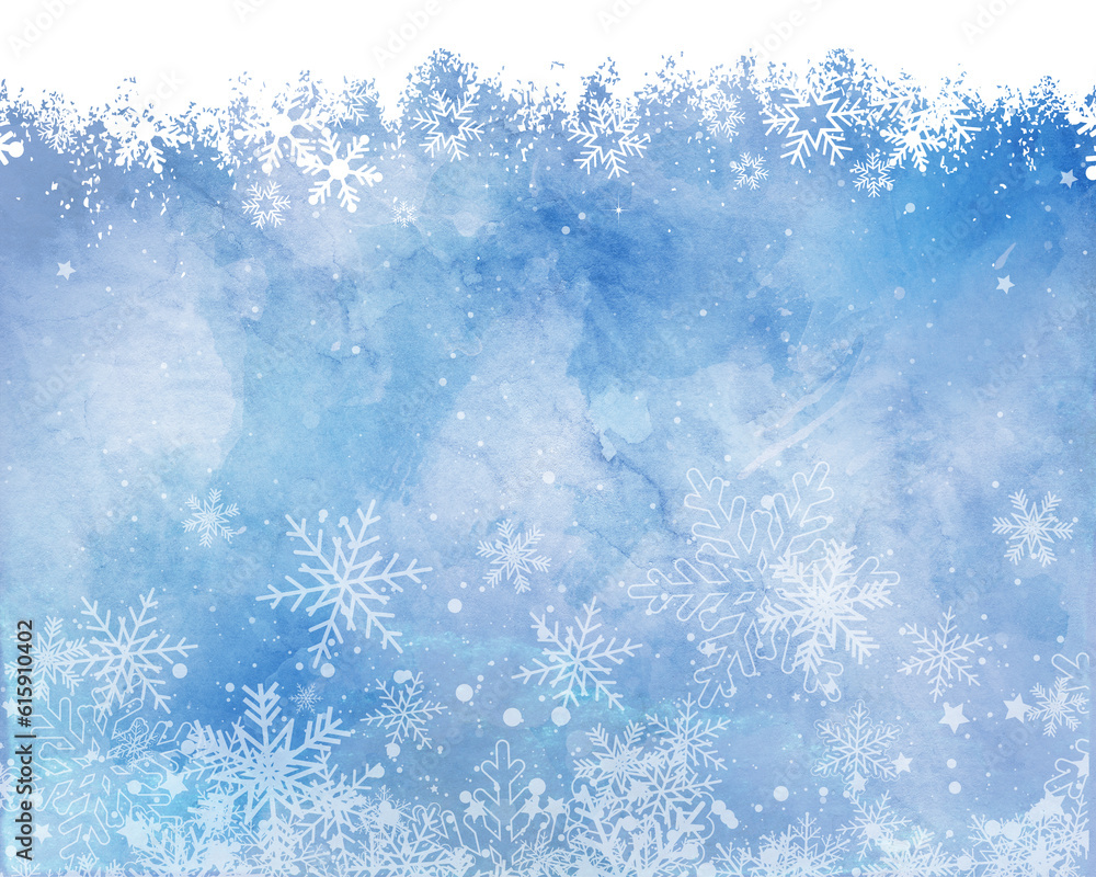 Christmas snowflakes on a watercolour texture background