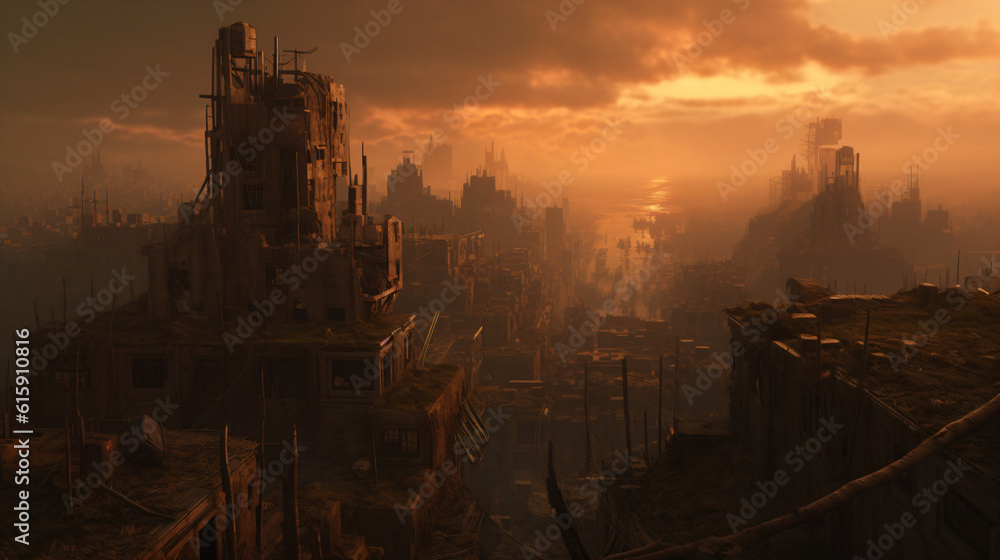 Fototapeta premium A largely destroyed city with a lot of tall buildings Generative Ai