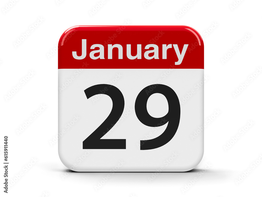 Calendar web button - The Twenty Ninth of January, three-dimensional rendering, 3D illustration Calendar web button - The Twenty Ninth of January, three-dimensional rendering, 3D illustration