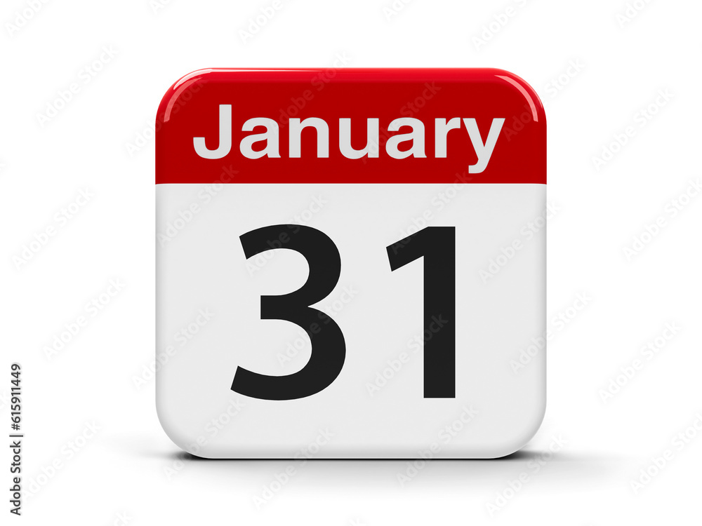 Calendar web button - The Thirty First of January, three-dimensional rendering, 3D illustration Calendar web button - The Thirty First of January, three-dimensional rendering, 3D illustration