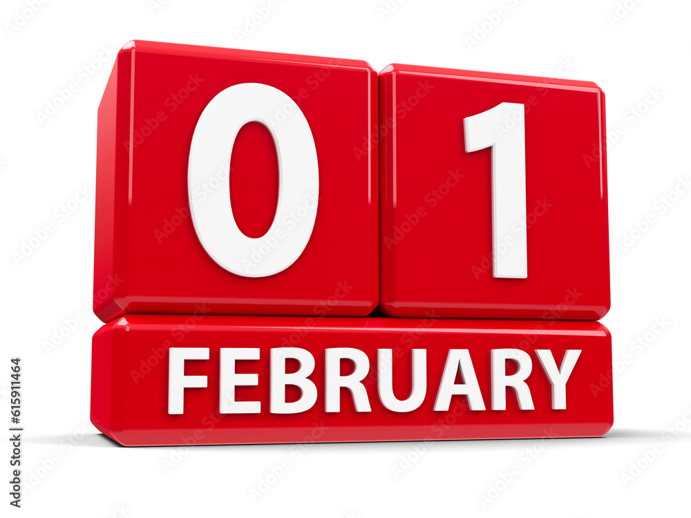Red cubes - The First of February - National Freedom Day in USA - on a white table, three-dimensional rendering, 3D illustration Red cubes - The First of February - National Freedom Day in USA - on a white table, three-dimensional rendering, 3D illustration