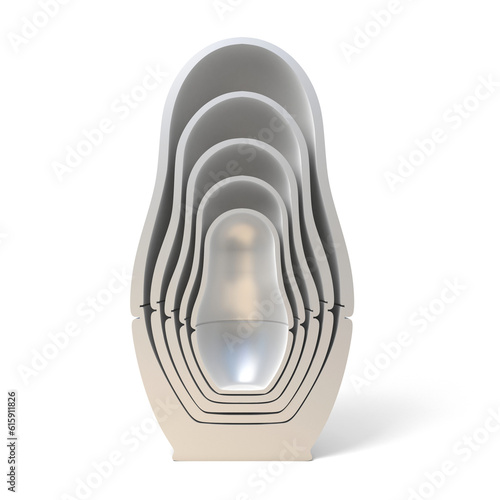 Konstfotografi Layered cut matryoshka dolls 3D render illustration isolated on white background
