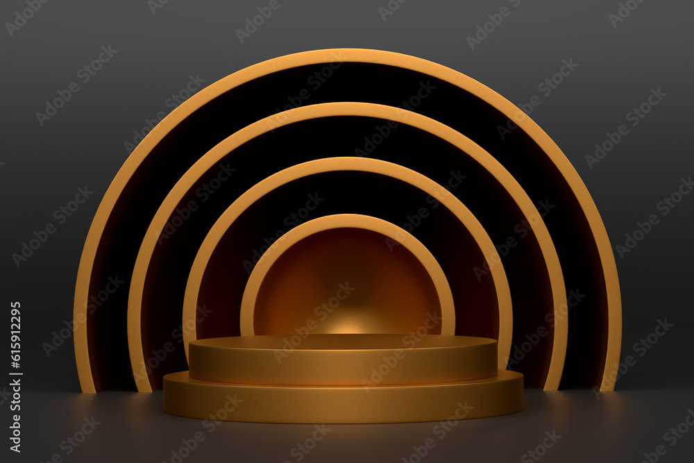 Obraz premium Pastel gold cylinder podium with steps on black background