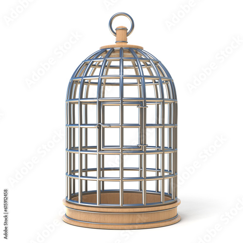 Empty bird cage closed 3D render illustration isolated on white background