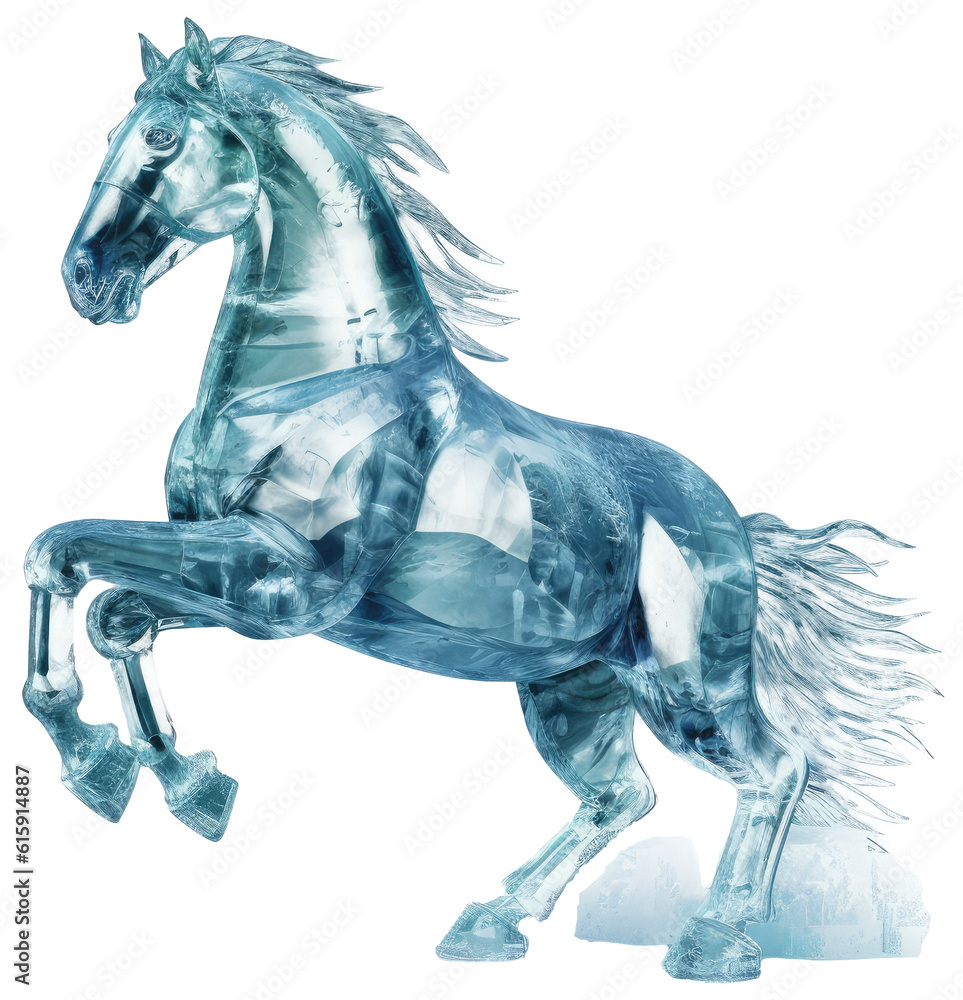Ice sculpture of a horse isolated on white background as transparent ...