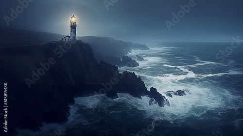 lighthouse at night oceanside waves ai art