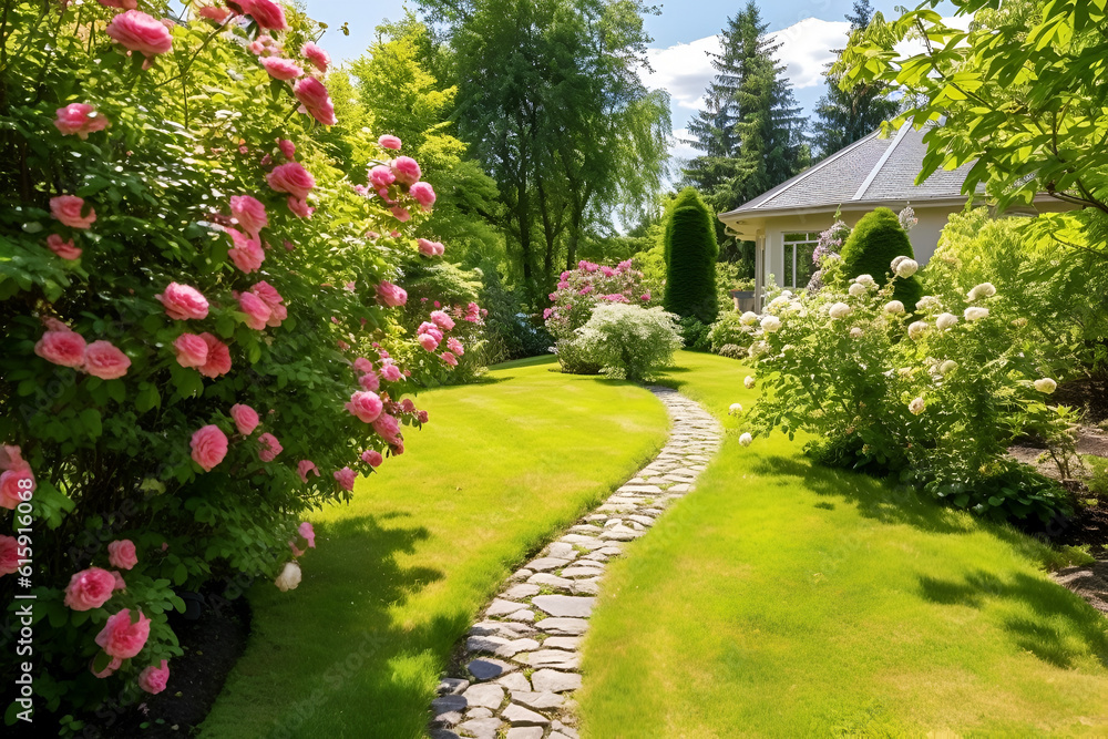 Fototapeta premium garden with path and flowers