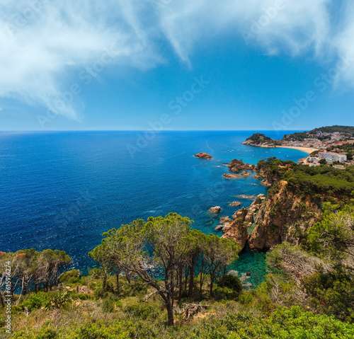 Summer sea coastline landscape and Tossa de Mar fishing town on the Costa Brava, Catalonia, Spain.