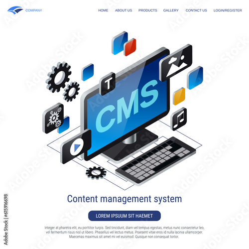 Content management system 3d isometric vector concept illustration