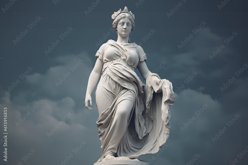 Majestic marble statue of an ancient Greek goddess, creae-ted with AI 