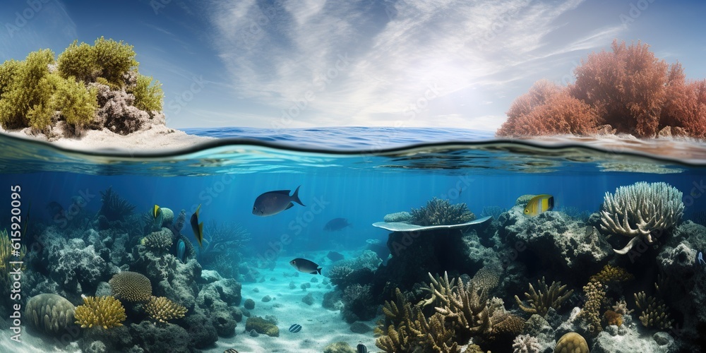 tropical fishes and coral reefs in the sea